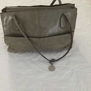 Gray leather  Tote Bag